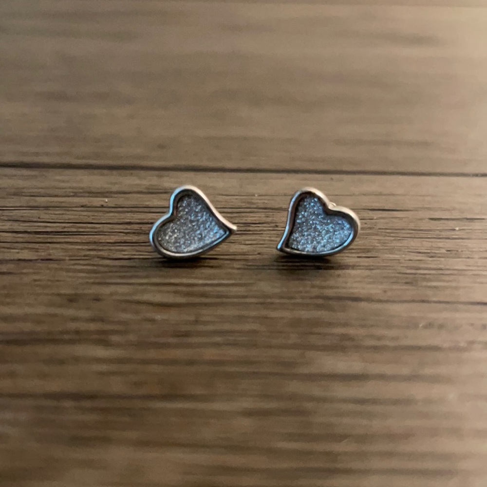 Sterling Silver Glitter Heart Stud Earrings